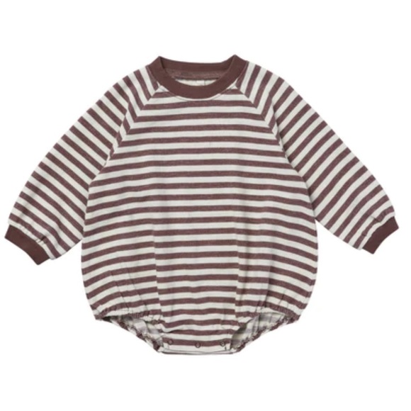 ♥️… Rylee + Cru Crew Neck Romper - Plum Stripe - Picture 1 of 1